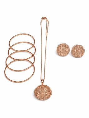 Rose Gold Necklace, Earrings & Bangle Set - Women Jewelry
